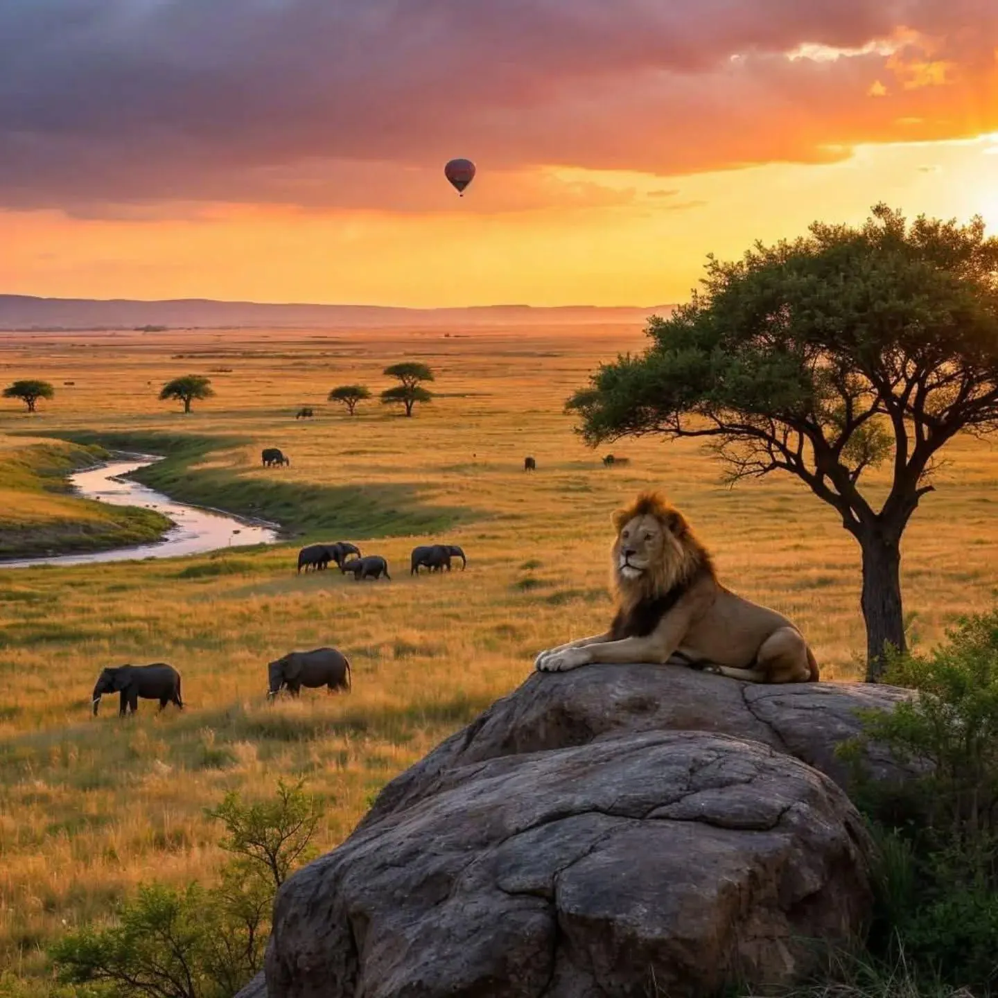 Safari landscape during sunset